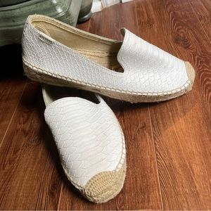 Soludos White Snake Skin Leather Loafers Sz 7, Espadrilles Slip On Shoes